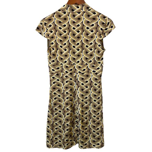 Trina Turk 100% Silk Mini Dress US 4 Neutral Geometric Print Retro Hippie 70s - Picture 2 of 9